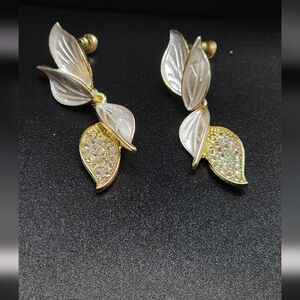 Gold And White  Leaf Earrings